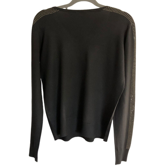 Vita Milano Black Sweater Studded Trim V-Neck Medium New - Picture 2 of 13
